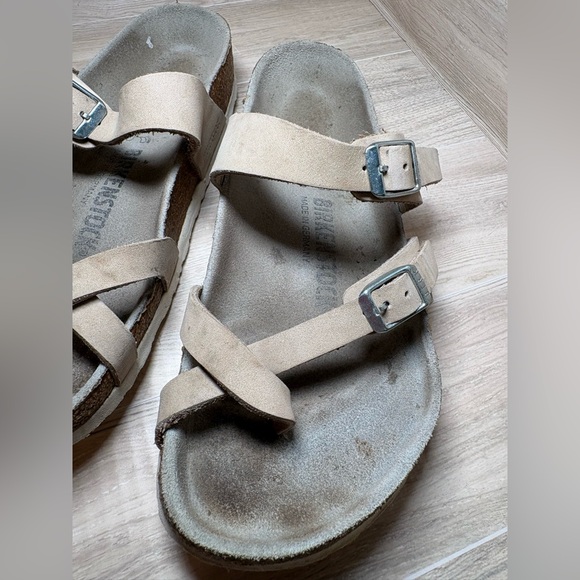 Birkenstock Mayari Size 37 Women’s Nubuck Cream Sandals White Sole Regular Width - Picture 8 of 12
